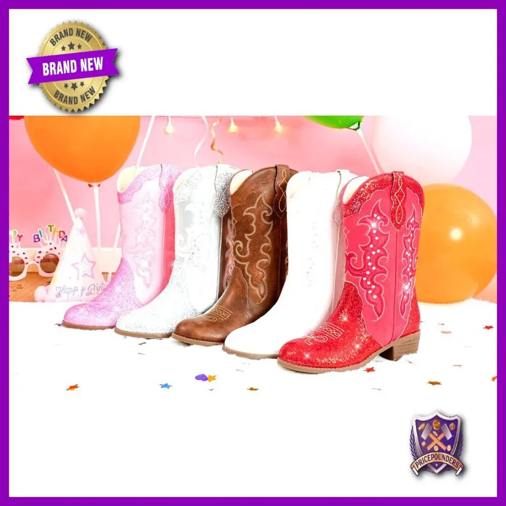 Rhinestone Sparkle Western Cowgirl Boots Pointed Toe Mid Calf Kids Dress